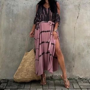 Tie Dye Cold Shoulder Coverup Maxi Dress